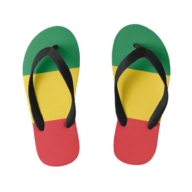 Green, Gold (Yellow) and Red Colors Flag Kid's Flip Flops (Footbed)
