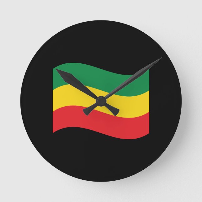 Green, Gold (Yellow) and Red Colors Flag Round Clock (Front)