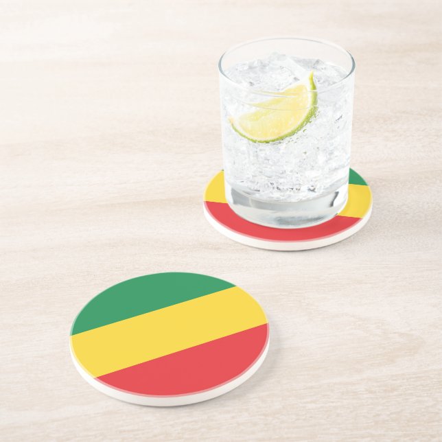 Green, Gold (Yellow) and Red Colors Flag Sandstone Coaster (Side)