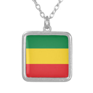 Green, Gold (Yellow) and Red Colors Flag Silver Plated Necklace