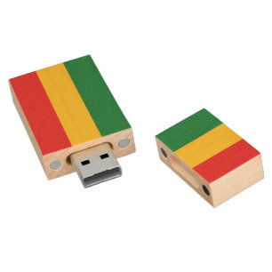 Green, Gold (Yellow) and Red Colors Flag Wood USB Flash Drive