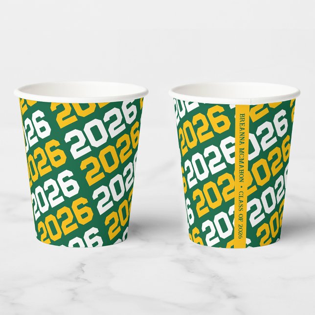 Green & Gold Yellow Class Year Graduation Paper Cups (Creator Uploaded)