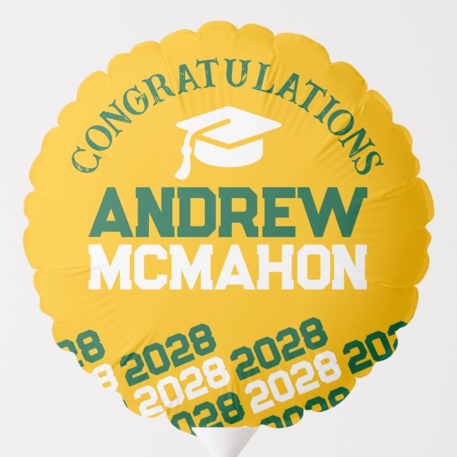 Green & Gold Yellow Graduation Centerpiece Balloon (Back)