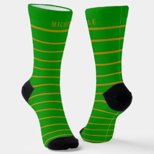 Green Gold Yellow Striped For Custom Name Socks