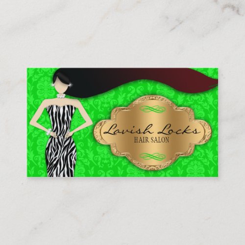 Green Gold Zebra Damask Hair Stylist Salon Business Cards