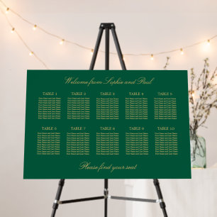 Green Golden Beige 10 Table Seating Chart Foam Board