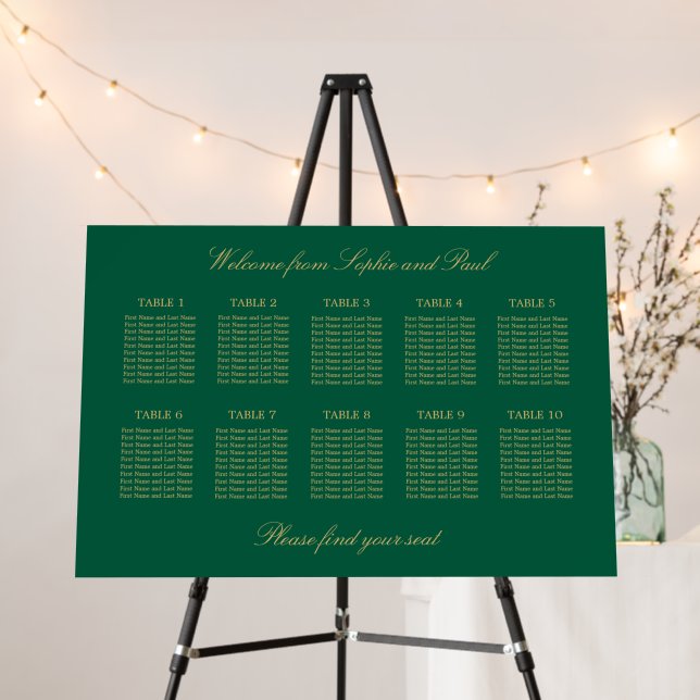 Green Golden Beige 10 Table Seating Chart Foam Board (In Situ (Stand))