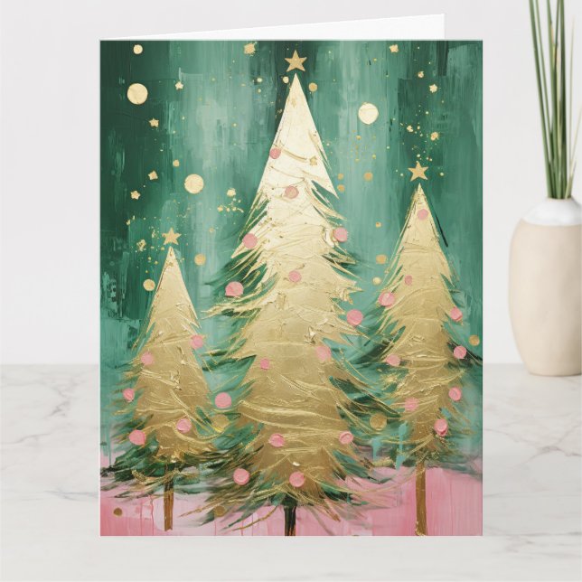 Green Golden Christmas Tree Card (Front)