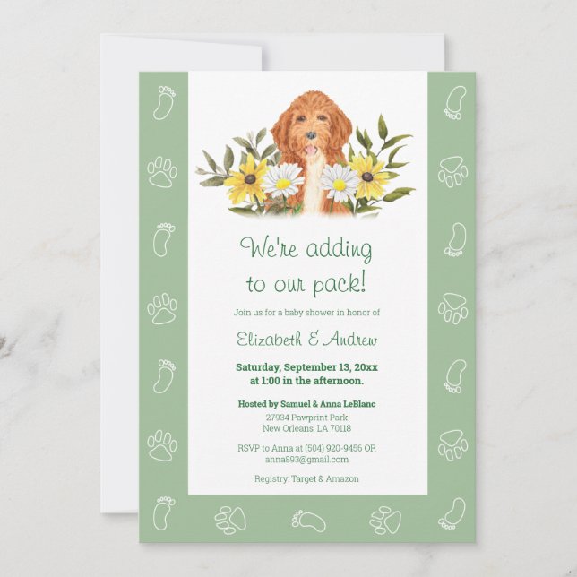 Green Golden Doodle Dog Baby Shower Invitation (Front)