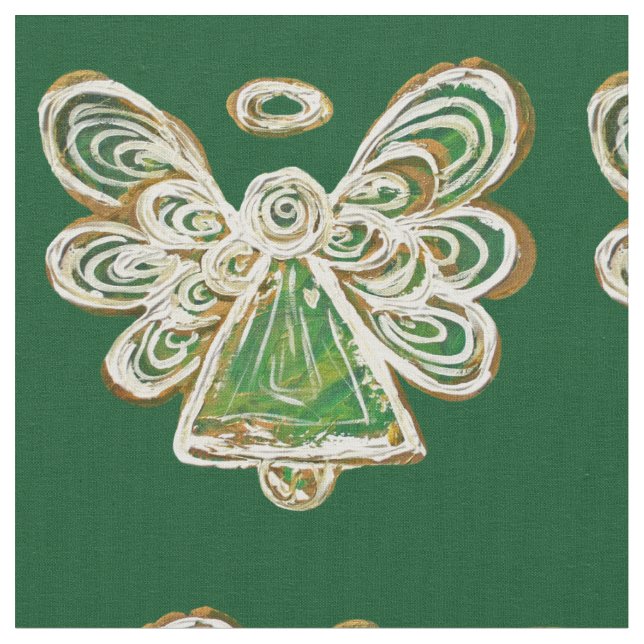 Green Golden Guardian Angel Art Fabric Material (Close Up)
