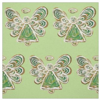 Green Golden Guardian Angel Art Fabric Material