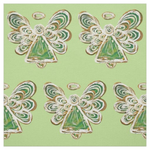 Green Golden Guardian Angel Art Fabric Material
