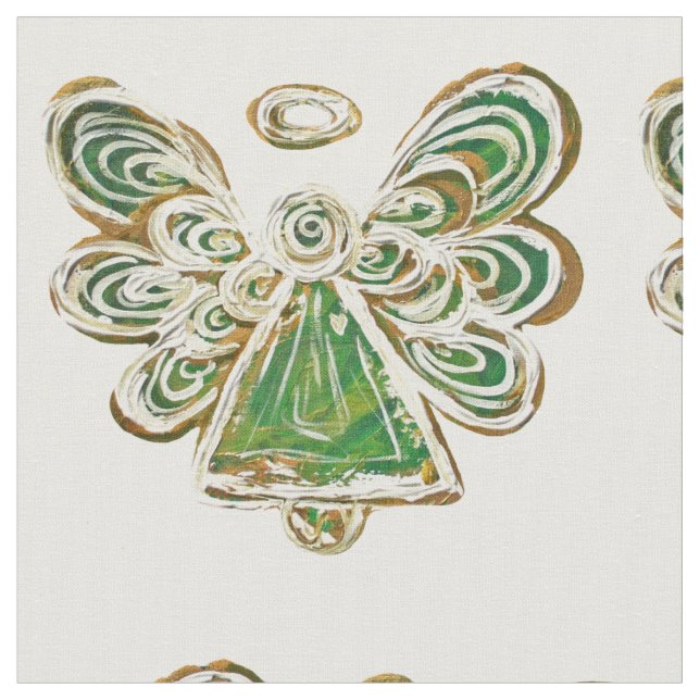 Green Golden Guardian Angel Art Fabric Material (Close Up)
