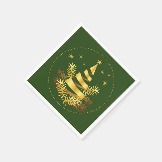 Green Golden Leaves Stars Christmas Tree