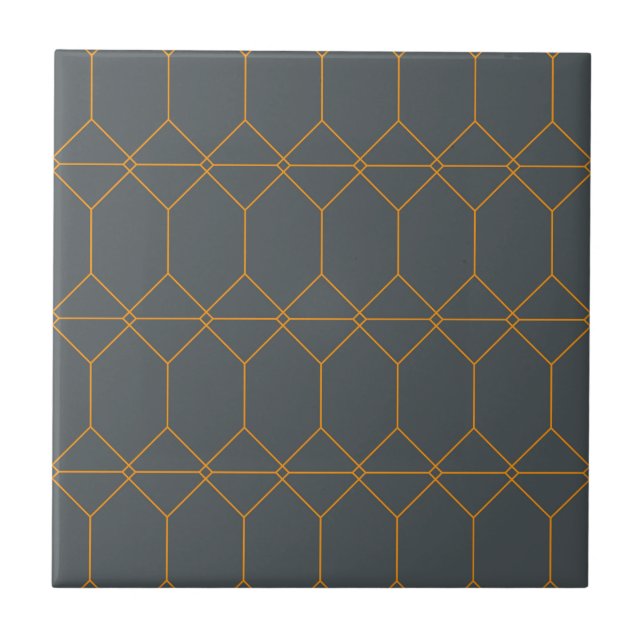 Green, golden, simple, retro, elegant illustration ceramic tile (Front)