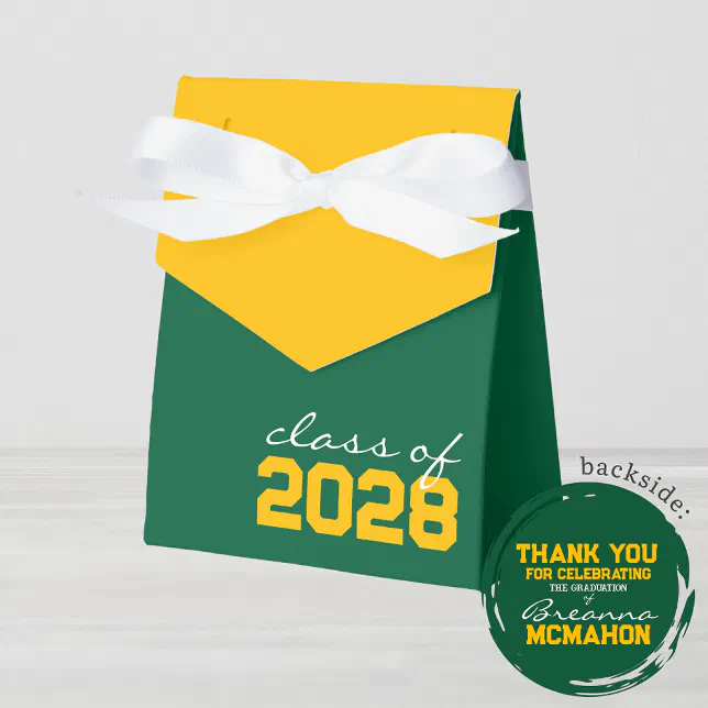 Green & Golden Yellow Graduation Favor Boxes | Zazzle