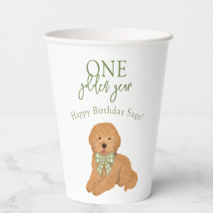 Green Goldendoodle One Golden Year Birthday Paper Cups