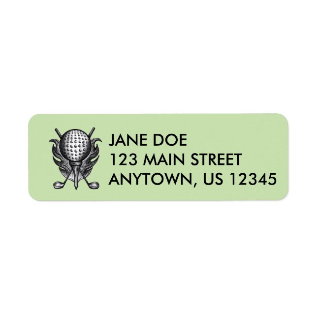 Green Golf Ball and Golfing Clubs Address Labels (Front)