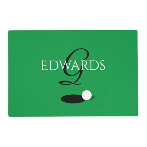 Green golf ball and monogram elegant laminated placemat