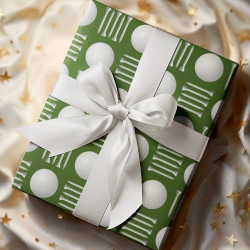 Green Golf Ball and Tee Gift  Wrapping Paper