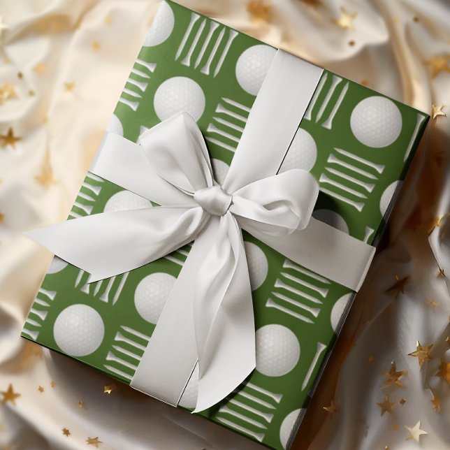 Green Golf Ball and Tee Gift  Wrapping Paper (Creator Uploaded)