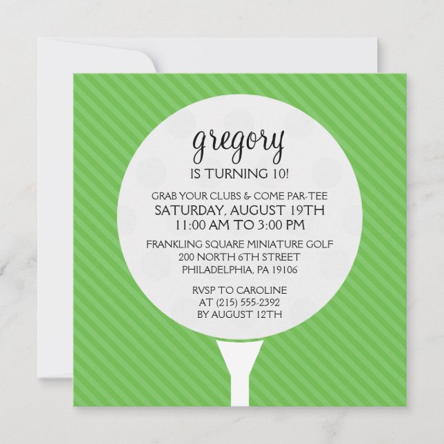 Green Golf Ball Miniature Golf Birthday Party Invitation (Front)