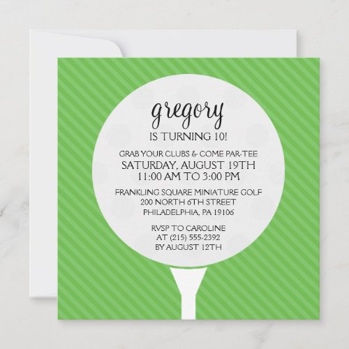 Green Golf Ball Miniature Golf Birthday Party Invitation