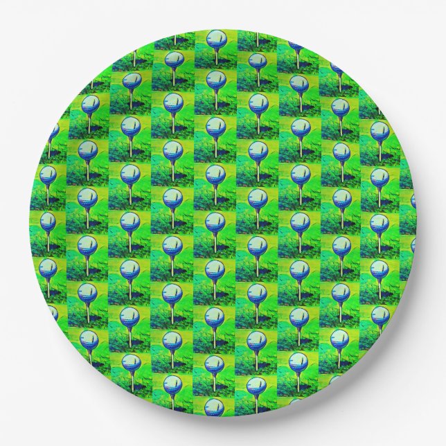 Green Golf Ball Pattern Birthday Sports Hobby Paper Plates (Front)