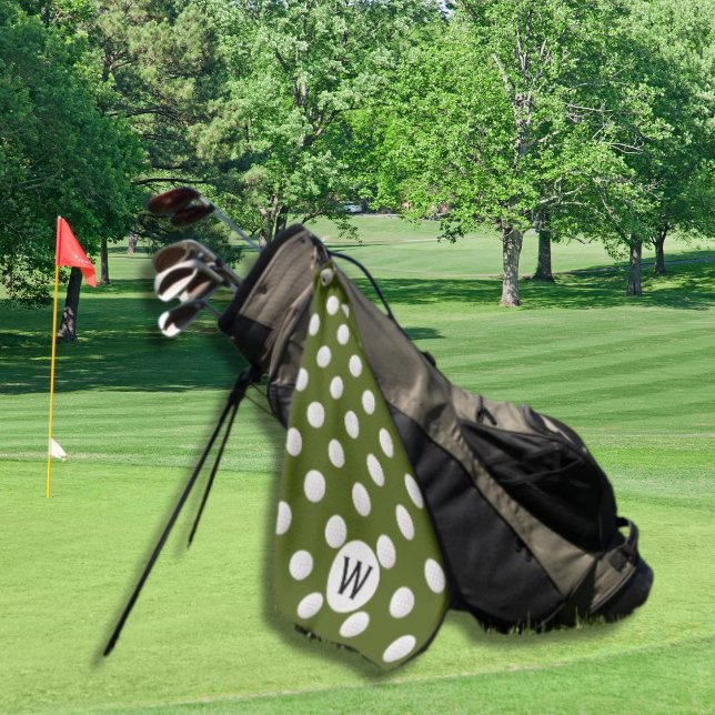 Green Golf Ball Pattern Monogram Personalized Golf Towel (Creator Uploaded)