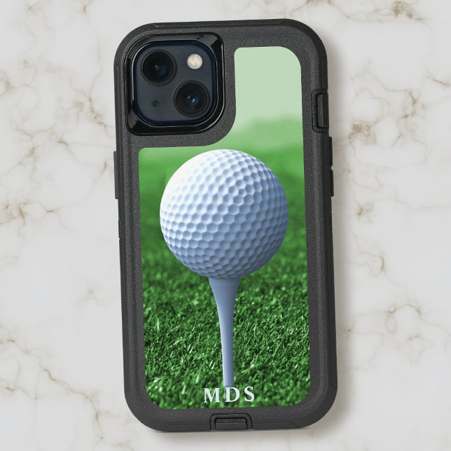 Green Golf Ball Teeing Off Sports Golfer Monogram iPhone 15 Case (Just add your initials!)