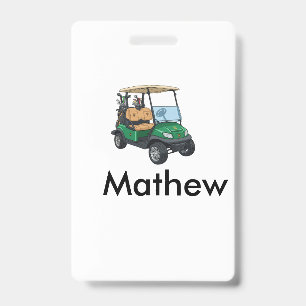 Green golf car name man sports boy gifts letter badge