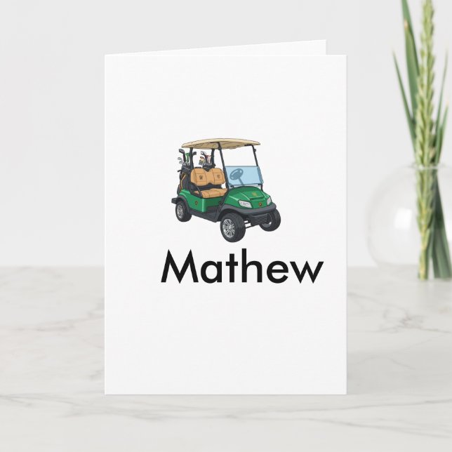 Green golf car name man sports boy gifts letter  card (Front)