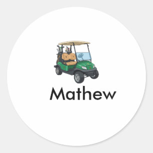 Green golf car name man sports boy gifts letter  classic round sticker