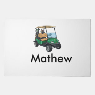 Green golf car name man sports boy gifts letter doormat