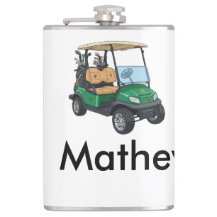 Green golf car name man sports boy gifts letter flask