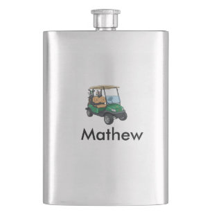 Green golf car name man sports boy gifts letter flask