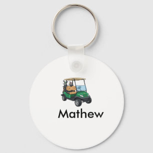 Green golf car name man sports boy gifts letter  keychain