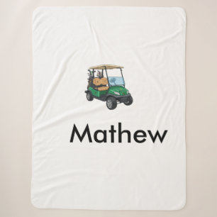 Green golf car name man sports boy gifts letter sherpa blanket