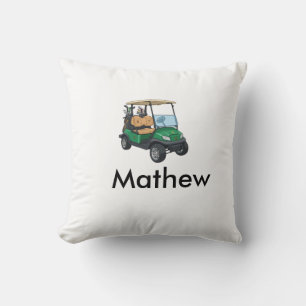 Green golf car name man sports boy gifts letter throw pillow