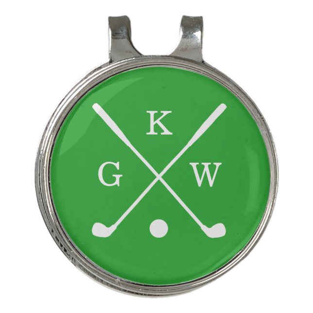 Green Golf Clubs Monogrammed Golf Hat Clip (Front)