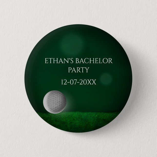 Green golf course golf ball golf bachelor party button (Front)