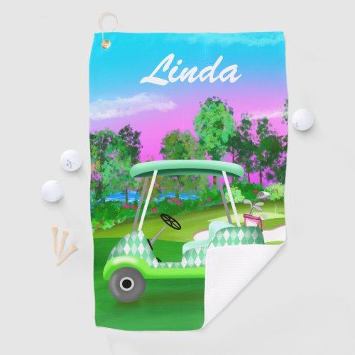 Green Golf Diamond Sunset Course Personalize Towel