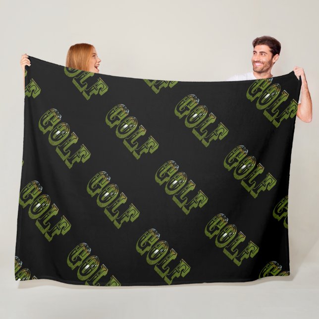Green Golf Dimensional Logo On Black, Fleece Blanket (In Situ)