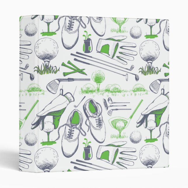 Green Golf Icons Pattern 3 Ring Binder (Front/Spine)