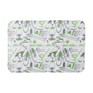 Green Golf Icons Pattern Bath Mat