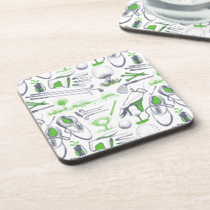 Green Golf Icons Pattern Beverage Coaster