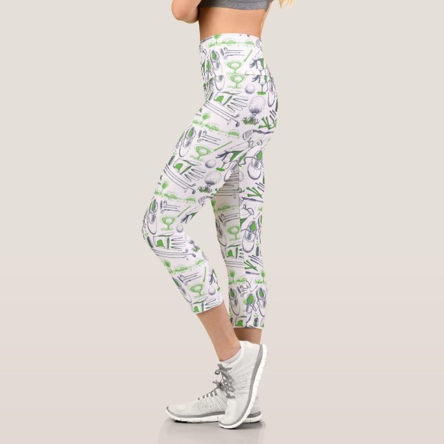 Green Golf Icons Pattern Capri Leggings (Left)