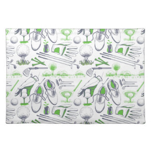Green Golf Icons Pattern Cloth Placemat