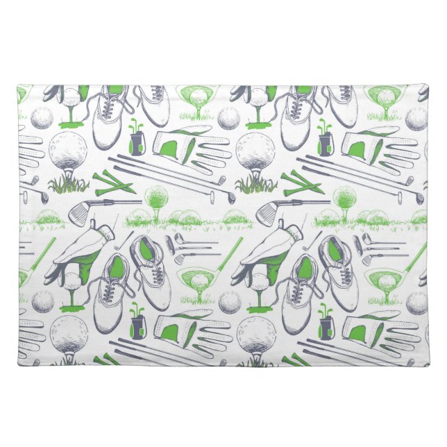 Green Golf Icons Pattern Cloth Placemat (Front)