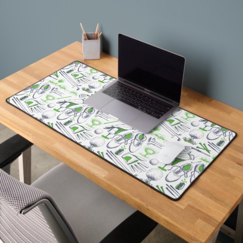 Green Golf Icons Pattern Desk Mat